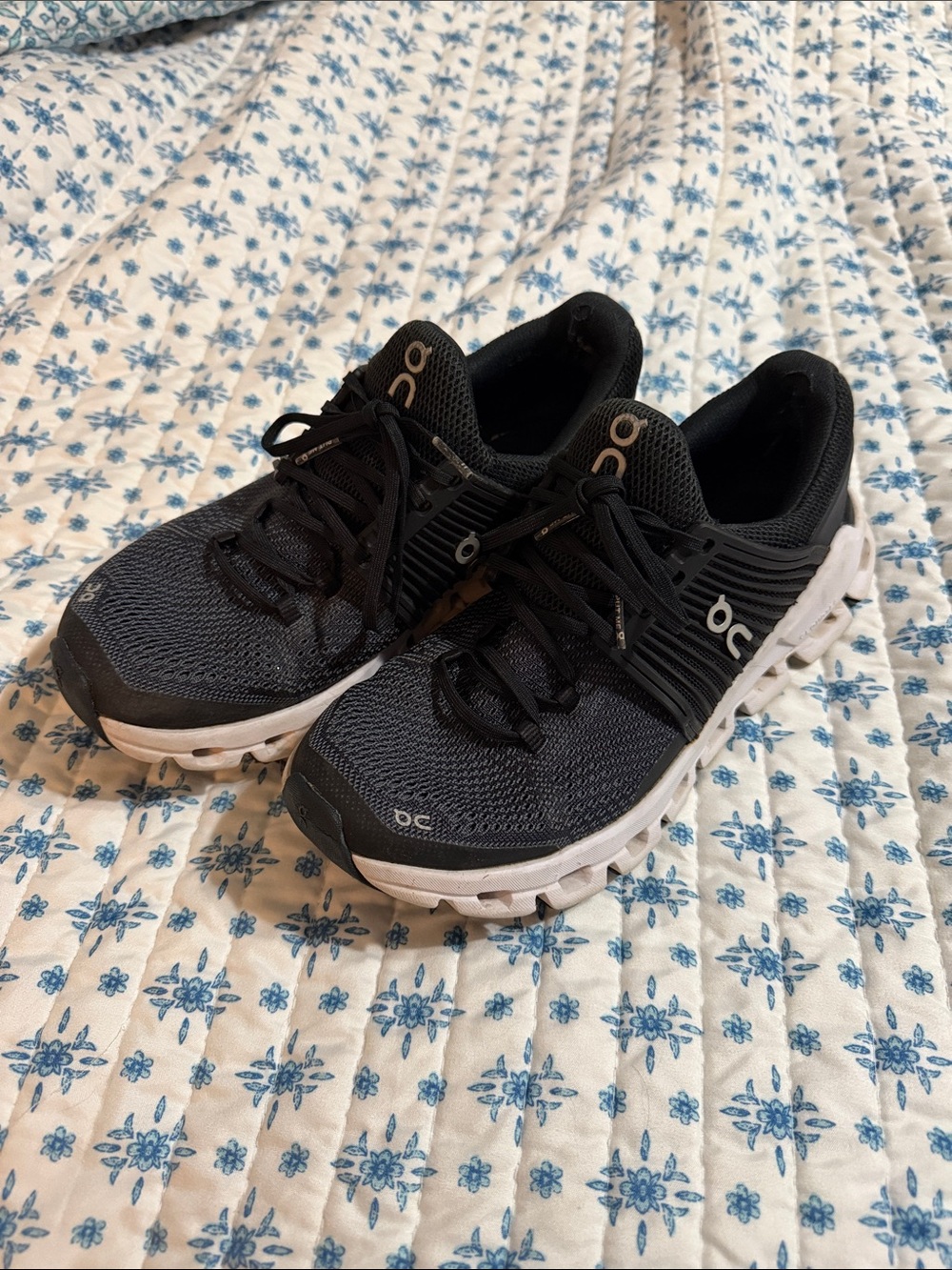 On Women's Cloud Running Shoes in Black and White